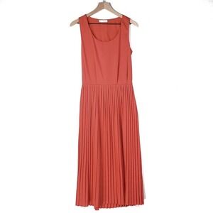 Alythea Coral Pleated Skirt Midi Dress‎ L Sleeveless Cutout Back